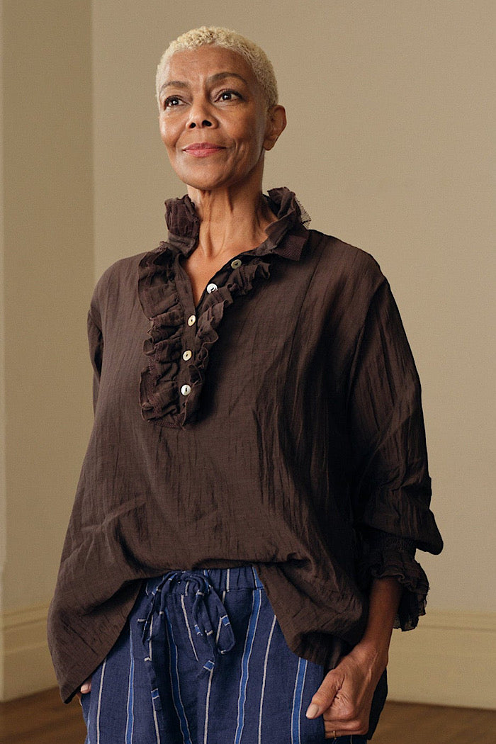 ODILE COTTON SILK BLOUSE - CHOCOLATE
