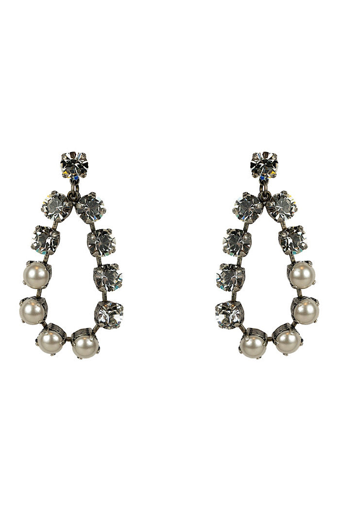 AURORA ROCKS LOOP EARRINGS - PEARL & CRYSTAL