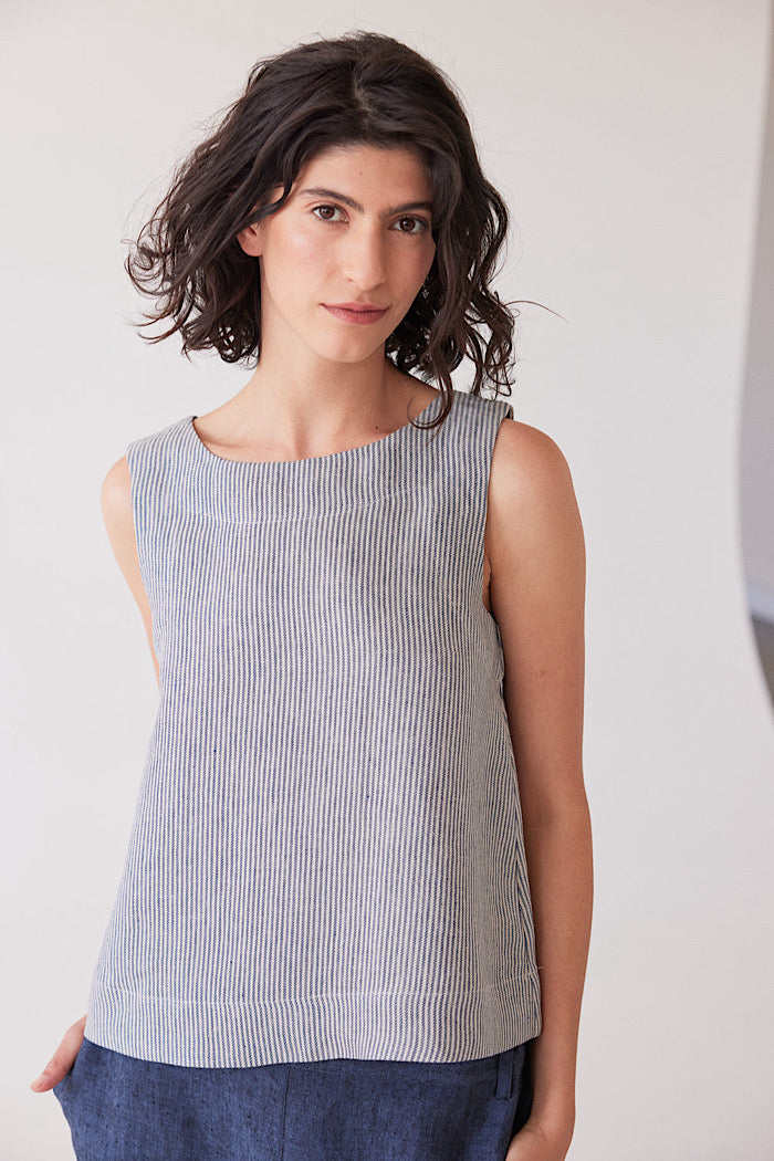 EVA’S SUNDAY ELLIS SHELL TOP - CHAMBRAY STRIPE