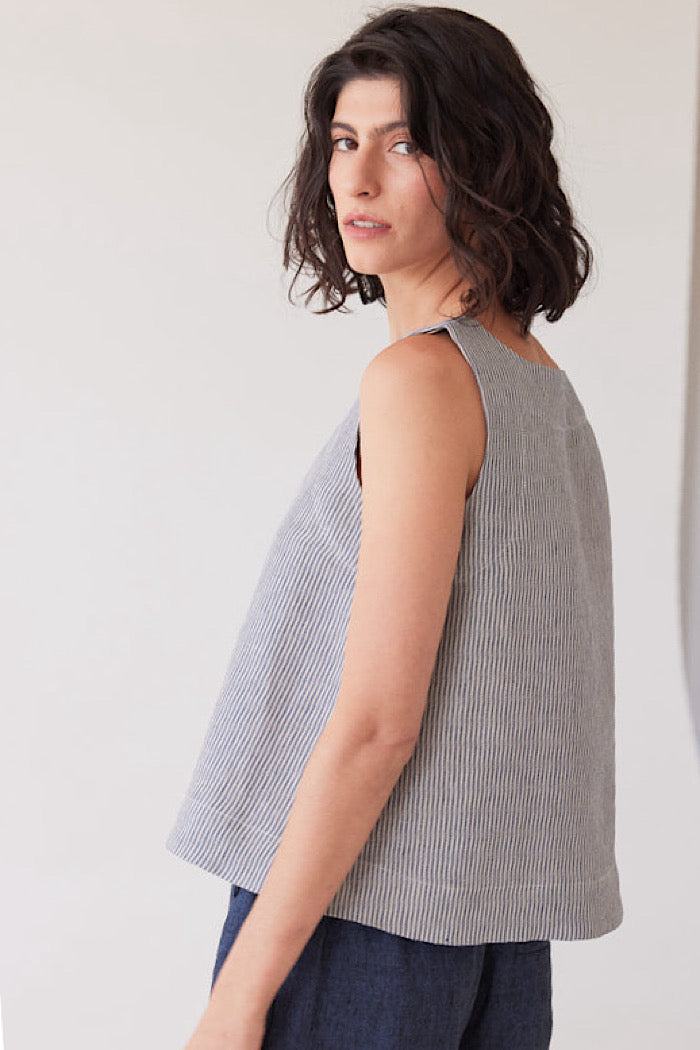 EVA’S SUNDAY ELLIS SHELL TOP - CHAMBRAY STRIPE