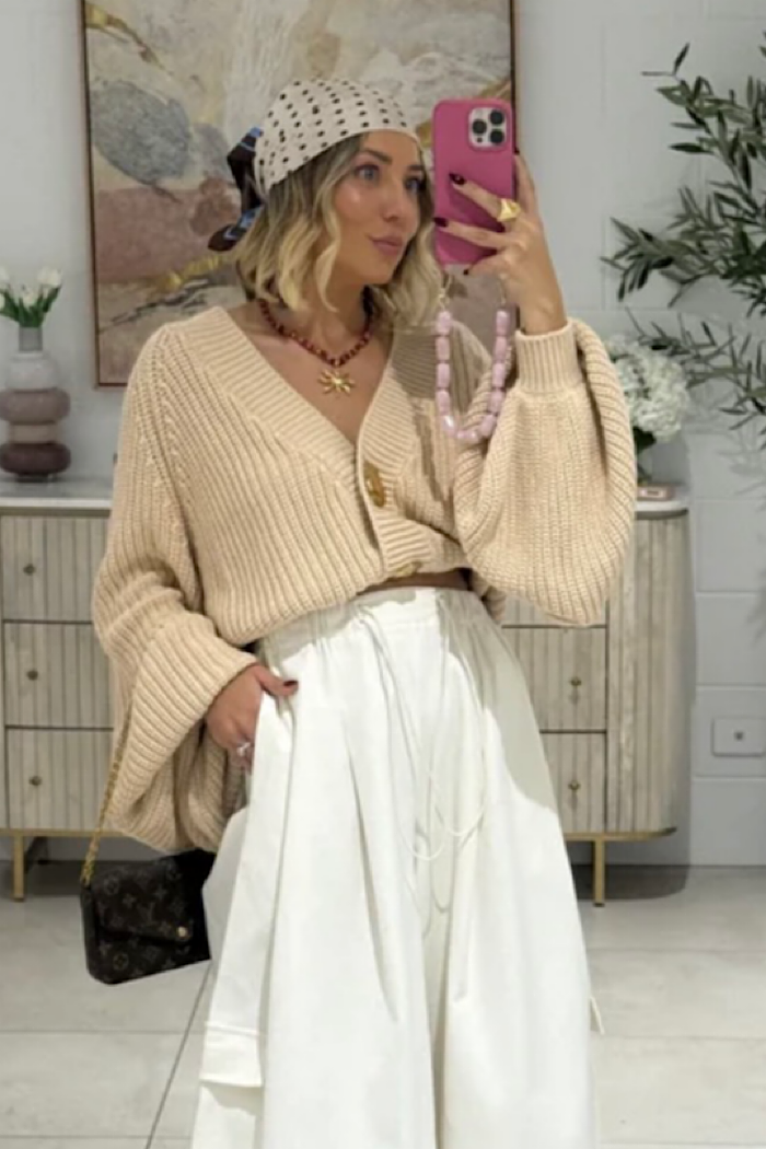 LA BOHEME GIRLS CROPPED ELSIE CARDI - STONE