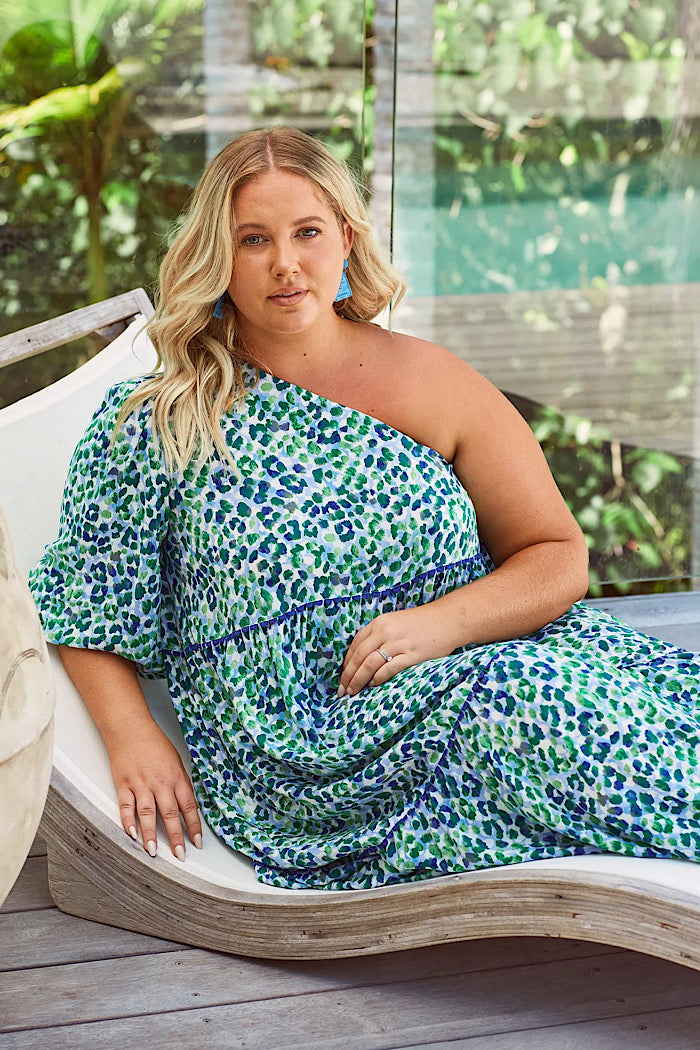 LAMU ONE SHOULDER DRESS - SAVANNA BLUE