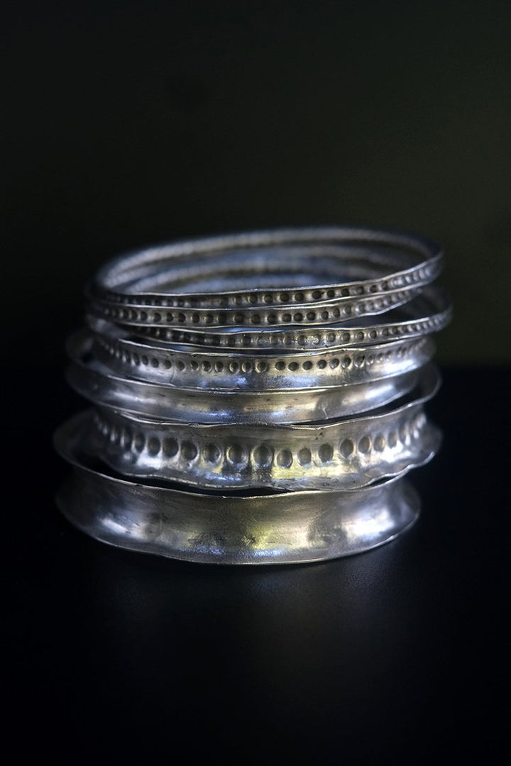 DOT MOTIF STACKING BRACELETS- SILVER
