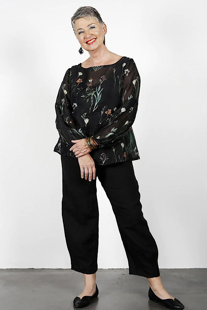 COURTNEY BLOUSE - BLACK BOTANICAL
