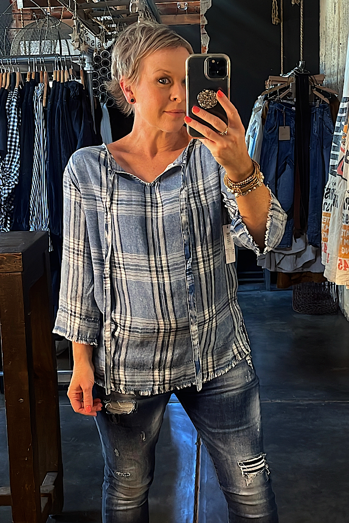 BELL SLEEVE BLOUSE - CHAMBRAY