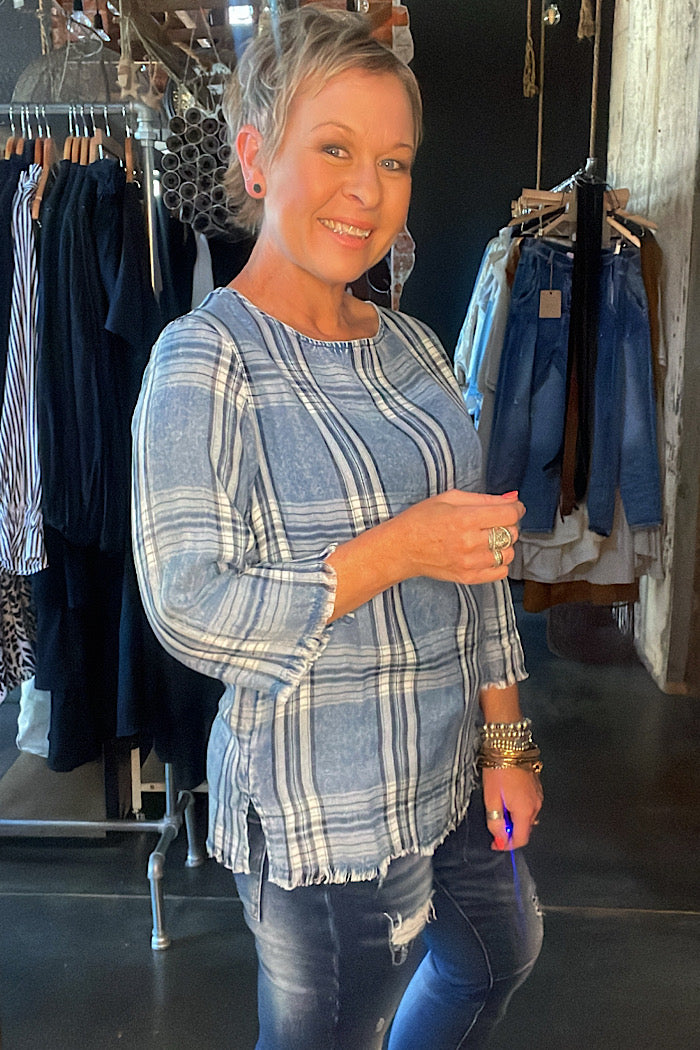 BELL SLEEVE BLOUSE - CHAMBRAY