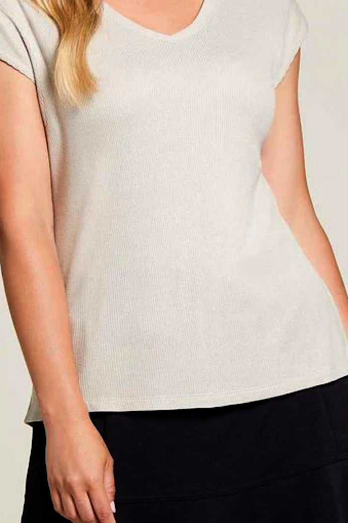 CAP SLEEVE V NECK TOP - MINK