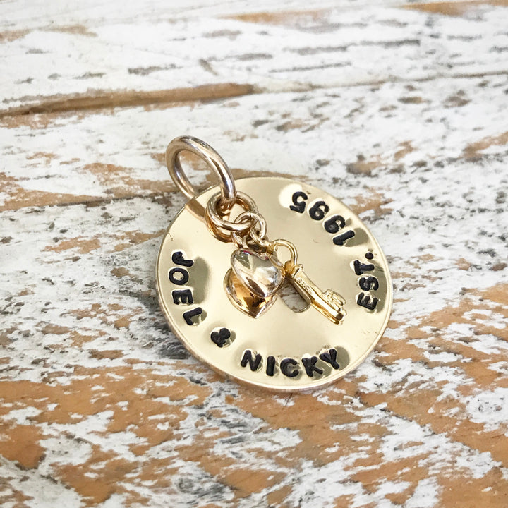 HAND STAMPED GOLD KEYHOLE PENDANT