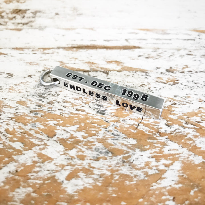 HAND STAMPED SILVER 4 SIDED BAR PENDANT