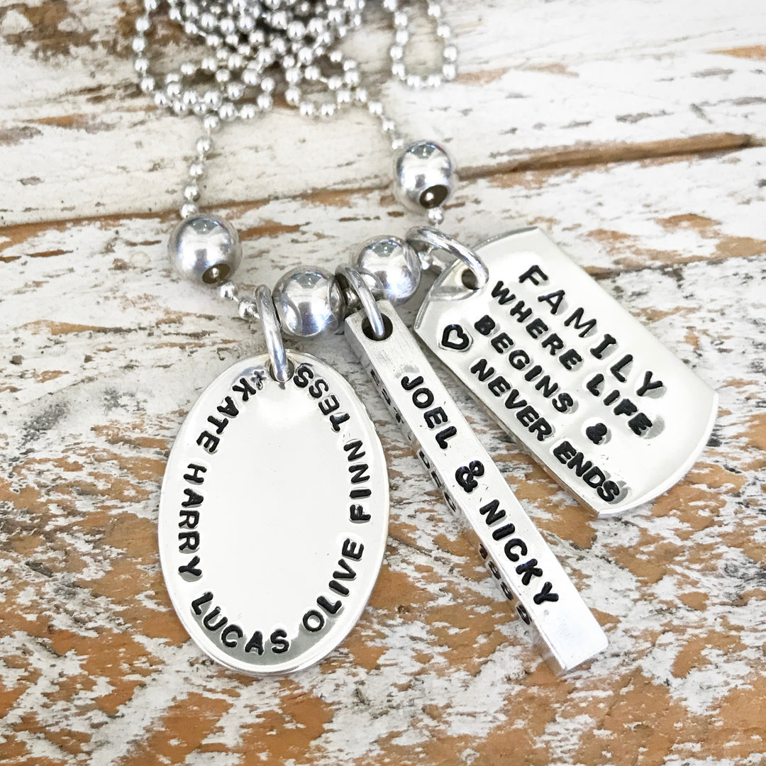 HAND STAMPED SILVER 4 SIDED BAR PENDANT