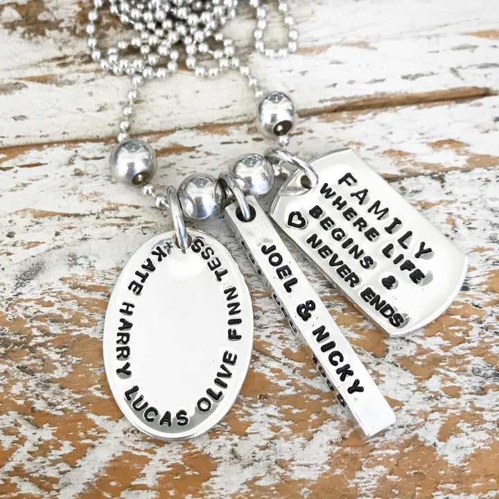 HAND STAMPED SILVER 4 SIDED BAR PENDANT