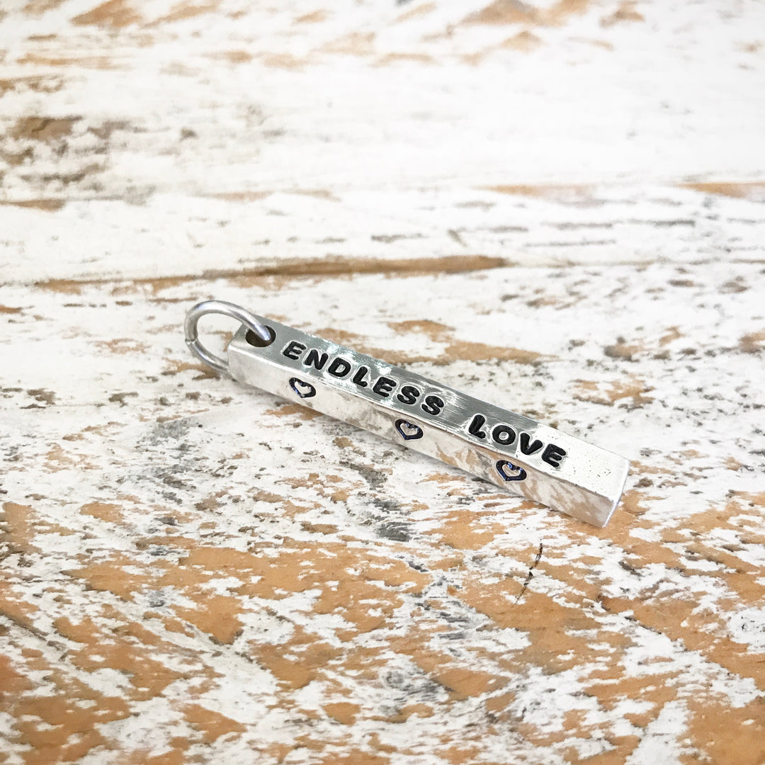 HAND STAMPED SILVER 4 SIDED BAR PENDANT