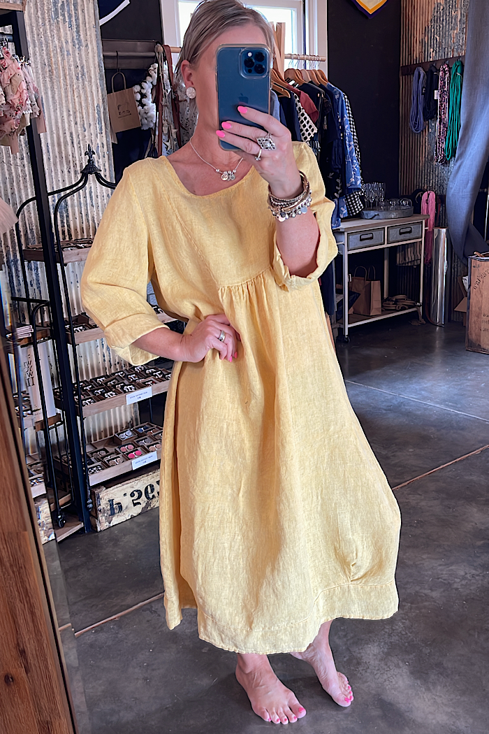 BIANCA LINEN MIDI DRESS - DIJON WASHBACK