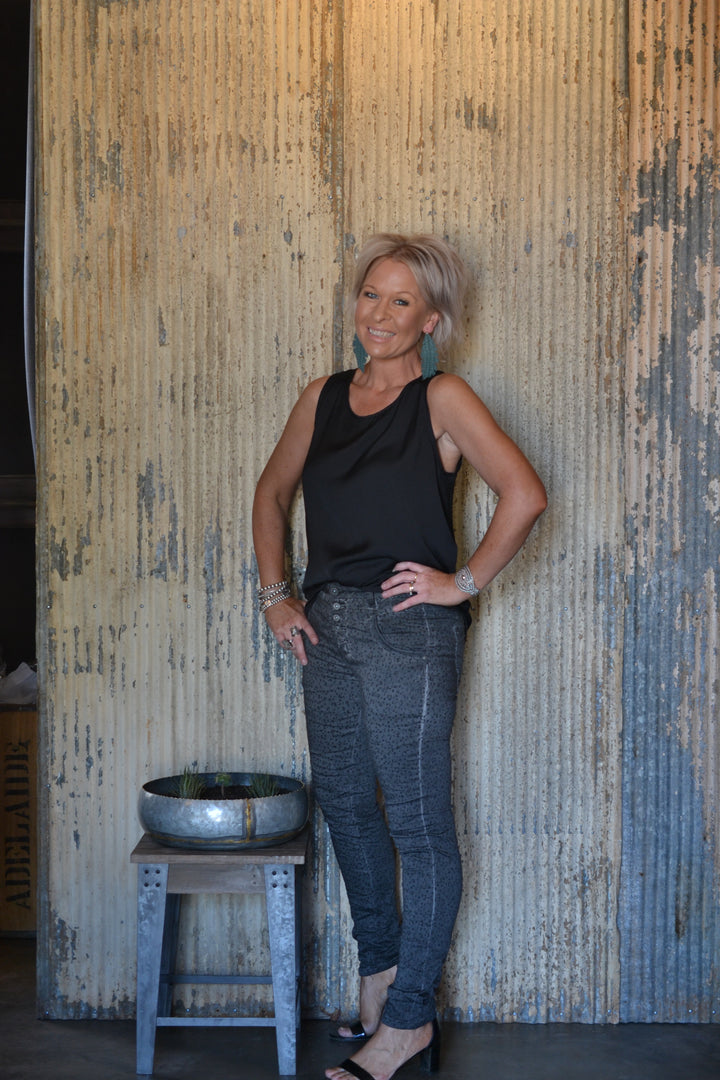 BLAKE JEANS - CHARCOAL LEOPARD PRINT