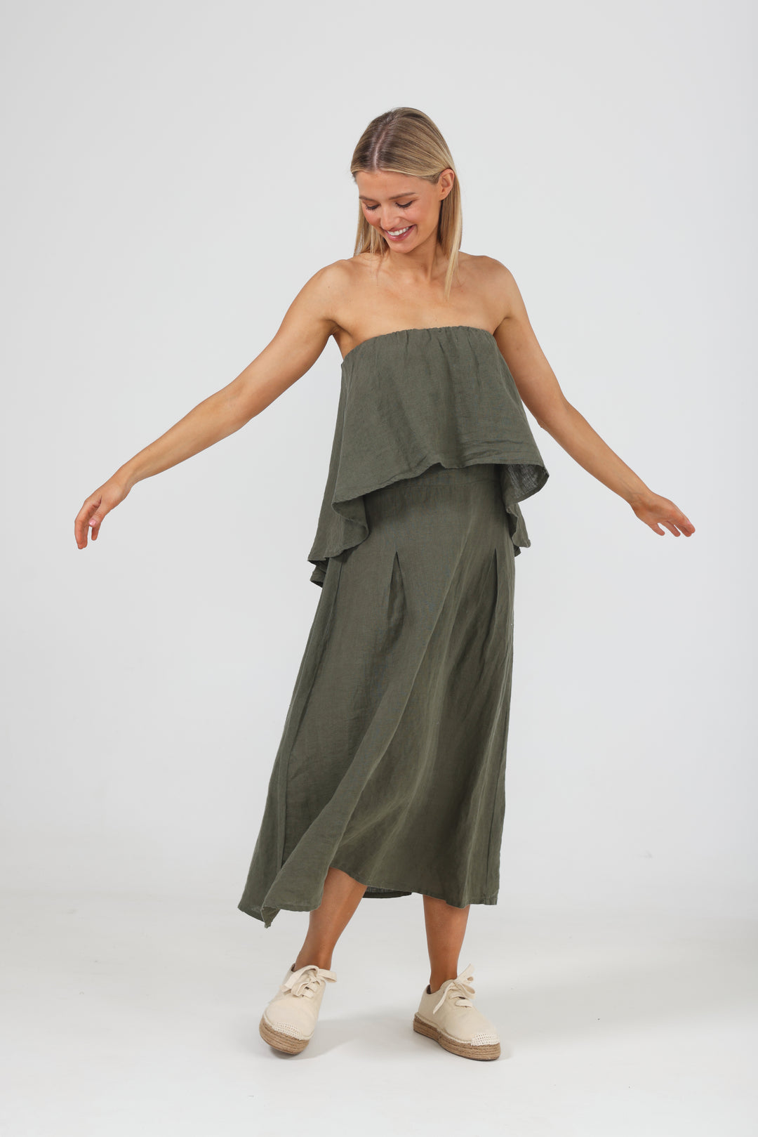 SORRENTO DRESS - THYME LINEN - FINAL CLEARANCE