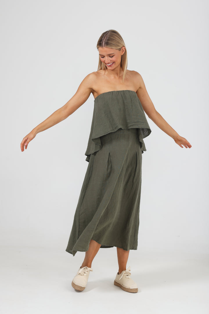SORRENTO DRESS - THYME LINEN - FINAL CLEARANCE