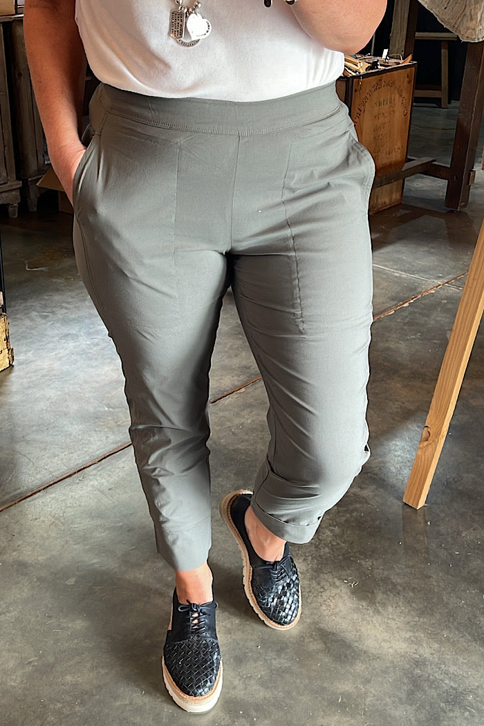 UP OR DOWN TRAPEZE PANTS - PALM ( LIGHT KHAKI)