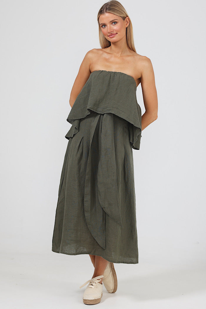 SORRENTO DRESS - THYME LINEN - FINAL CLEARANCE