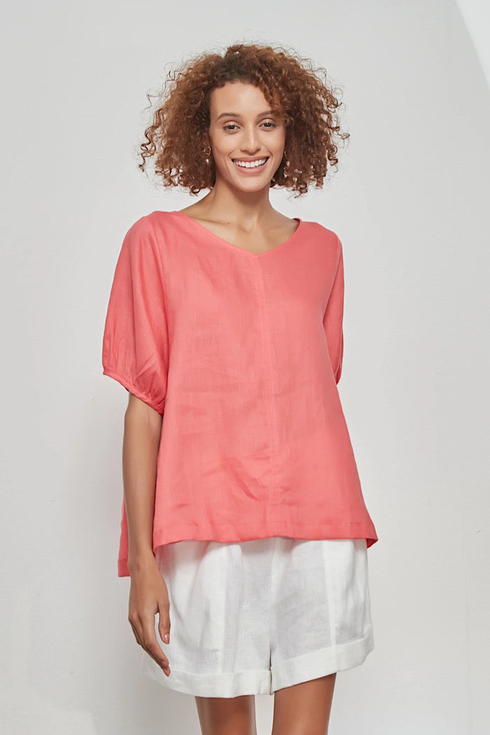 BISHOP SLEEVE TOP - WATERMELON