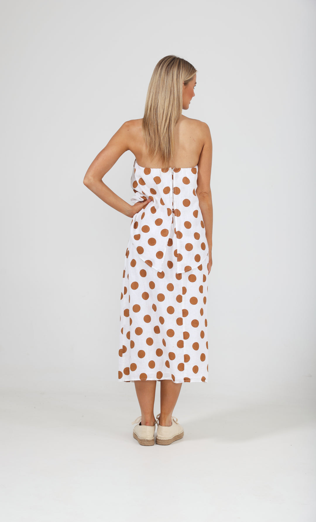 SORRENTO DRESS - TAN POLKA DOT - FINAL CLEARANCE
