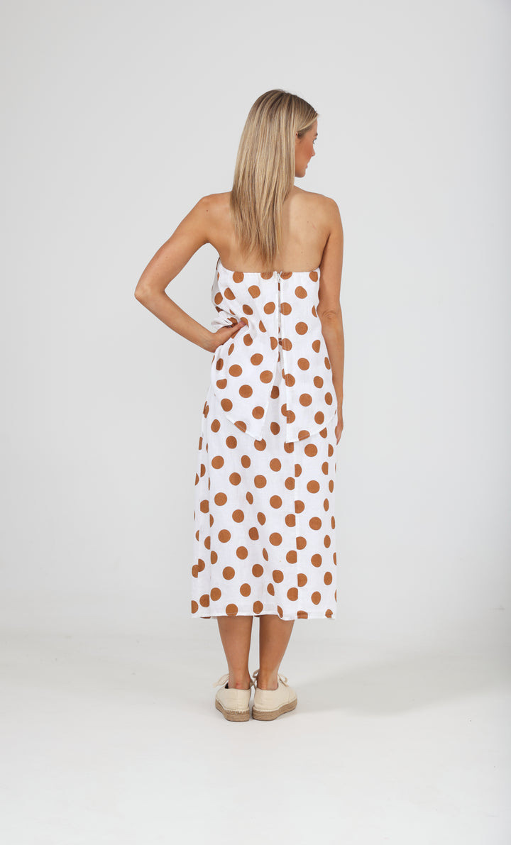 SORRENTO DRESS - TAN POLKA DOT - FINAL CLEARANCE