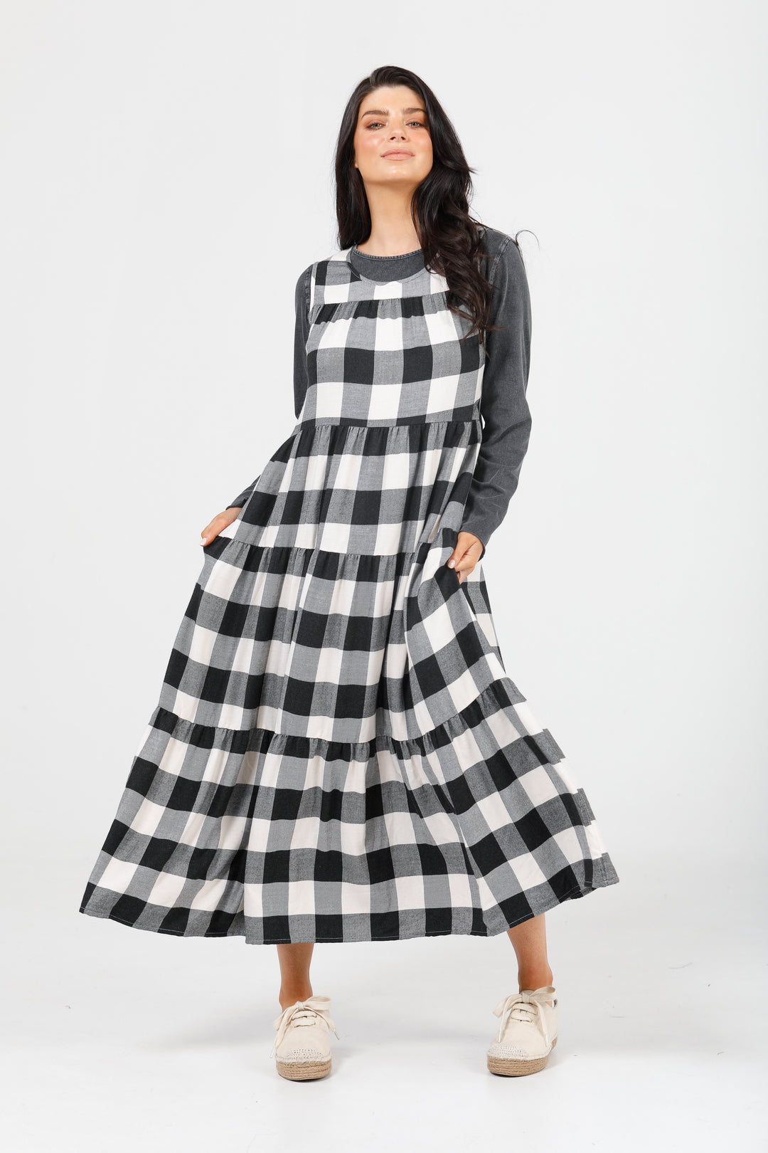 BODI DRESS - BLACK + WHITE CHECK - FINAL CLEARANCE