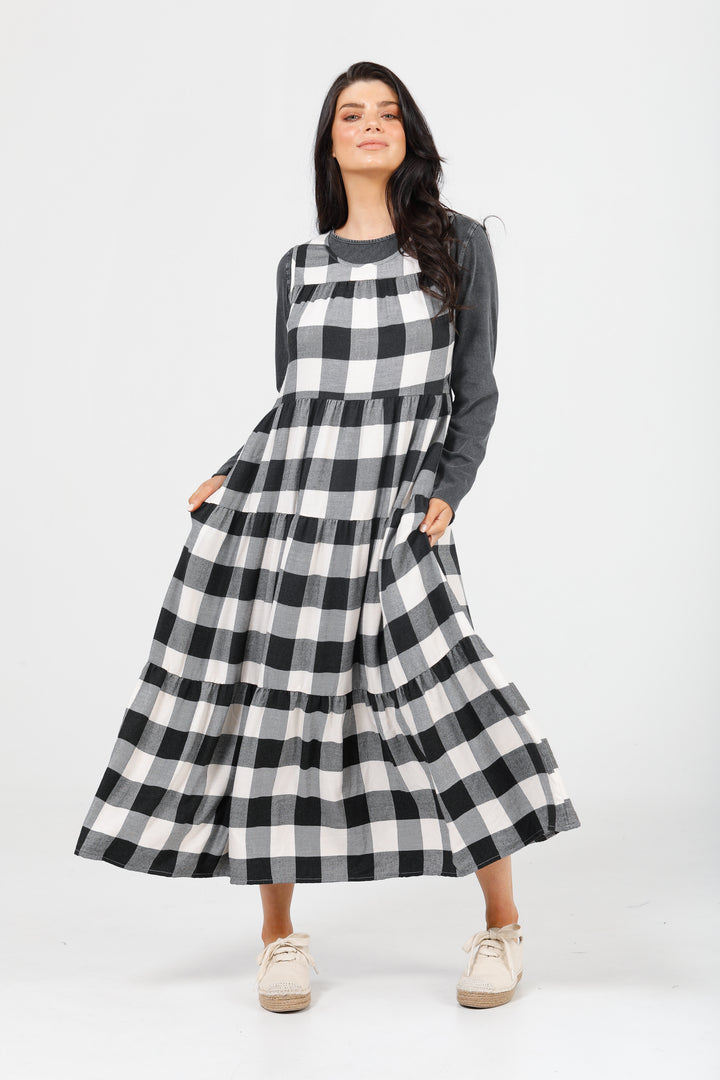 BODI DRESS - BLACK + WHITE CHECK - FINAL CLEARANCE