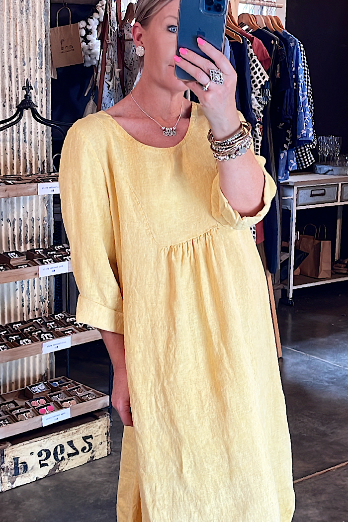 BIANCA LINEN MIDI DRESS - DIJON WASHBACK
