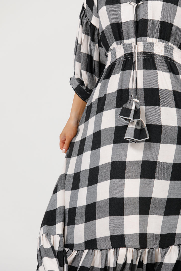 BELLA DRESS - BLACK + WHITE CHECK - FINAL CLEARANCE