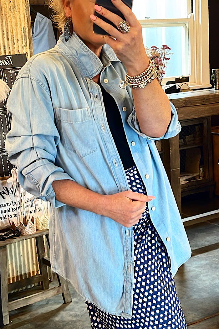 TUCK SLEEVE SHIRT/JACKET - CHAMBRAY - FINAL CLEARANCE