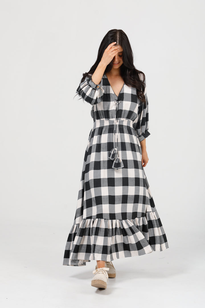 BELLA DRESS - BLACK + WHITE CHECK - FINAL CLEARANCE