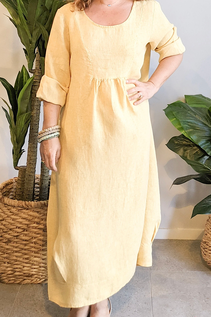 BIANCA LINEN MIDI DRESS - DIJON WASHBACK