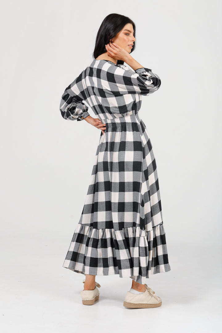 BELLA DRESS - BLACK + WHITE CHECK - FINAL CLEARANCE