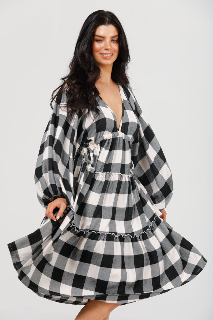 WING AND A PRAYER DRESS - BLACK + WHITE CHECK - FINAL CLEARANCE