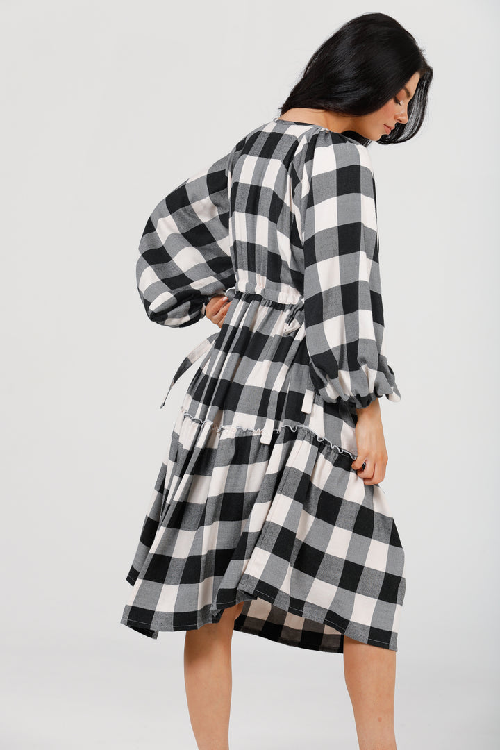 WING AND A PRAYER DRESS - BLACK + WHITE CHECK - FINAL CLEARANCE
