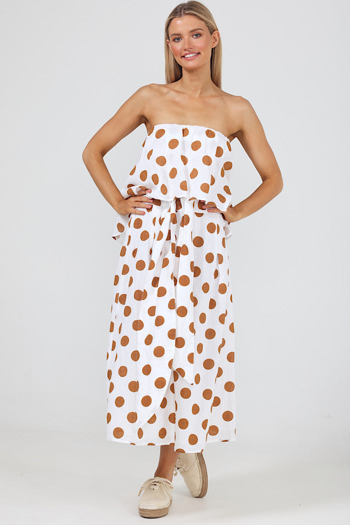 SORRENTO DRESS - TAN POLKA DOT - FINAL CLEARANCE