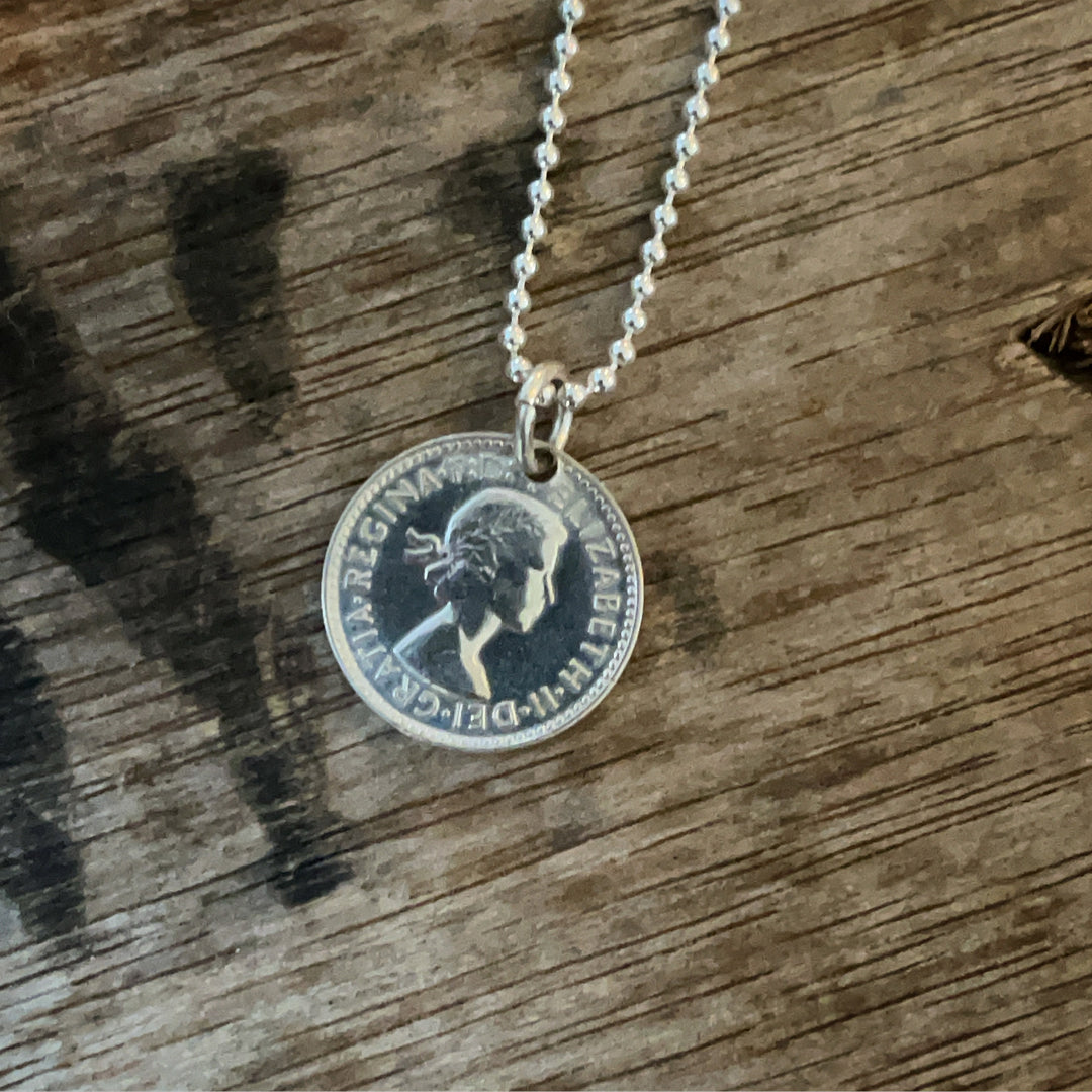 LUCKY SILVER COIN NECKLACE - THREEPENCE