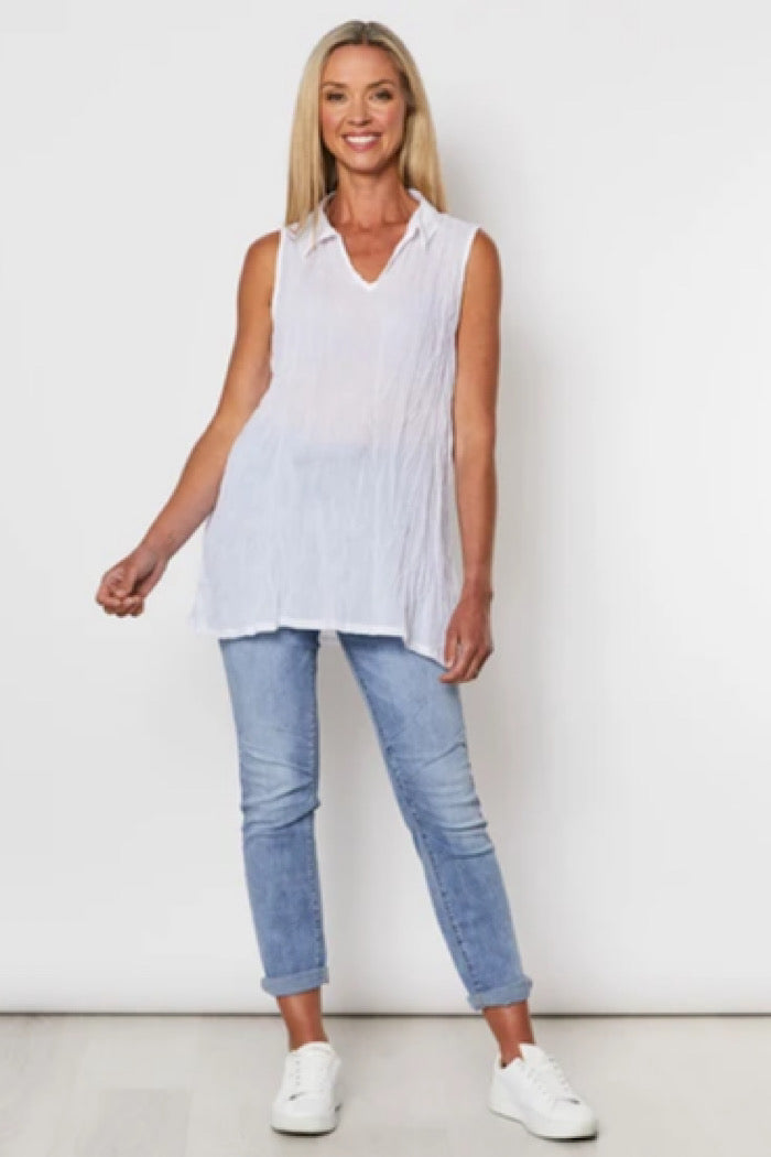 SLEEVELESS CRUSHED SHIRT - WHITE