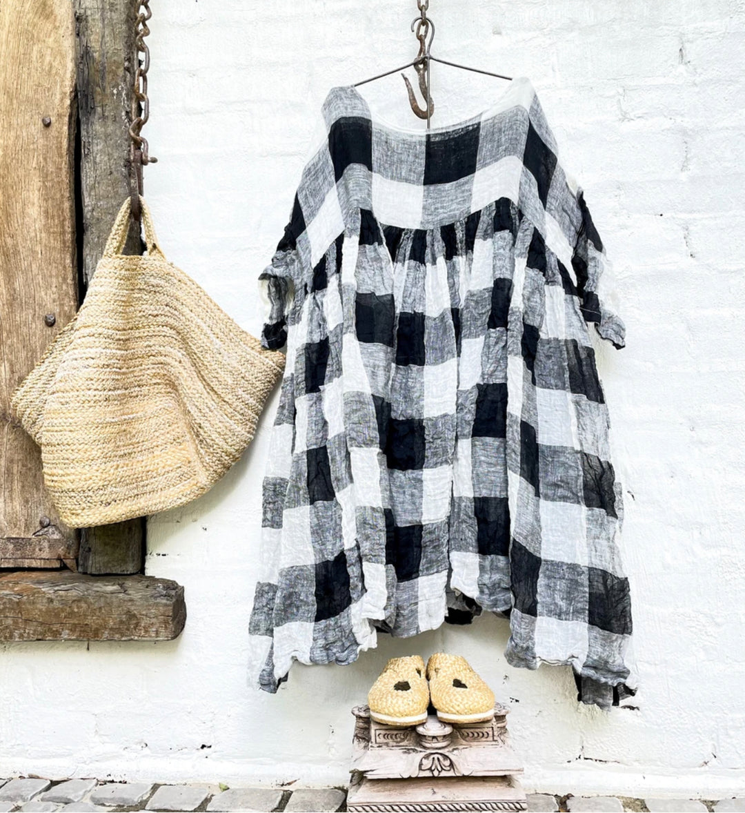 ANOUK LINEN GAUZE TUNIC - BLACK + WHITE SQUARE