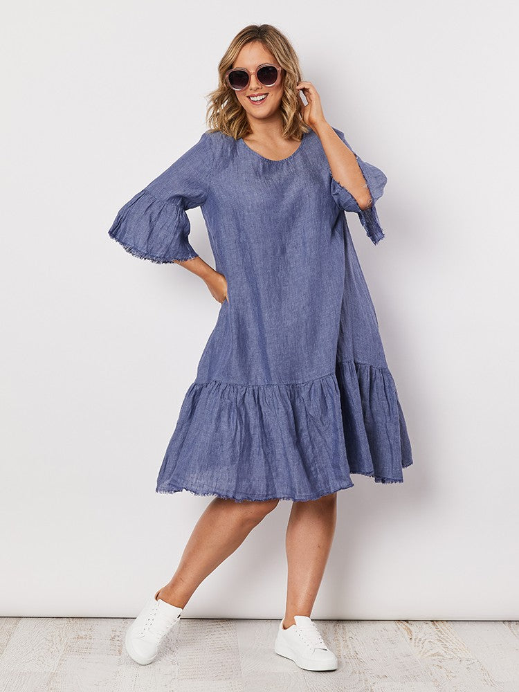 FRAYED HEM DRESS - INDIGO