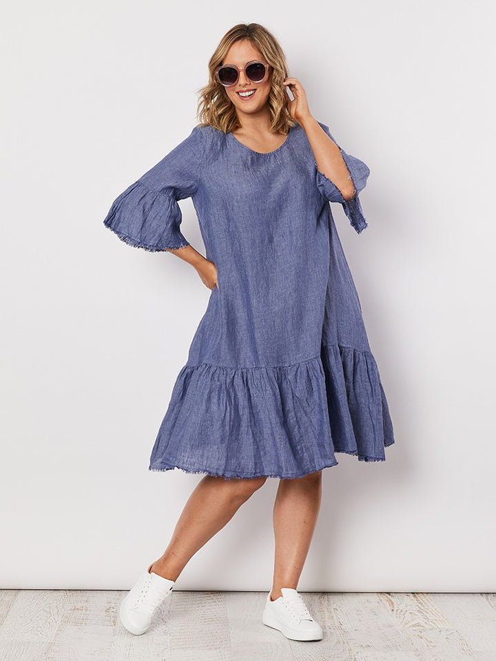 FRAYED HEM DRESS - INDIGO