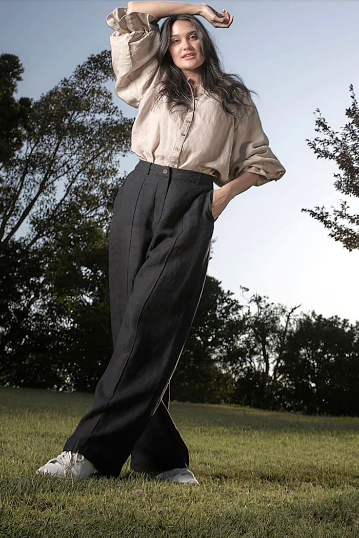 TAILORED LINEN PANTS - BLACK