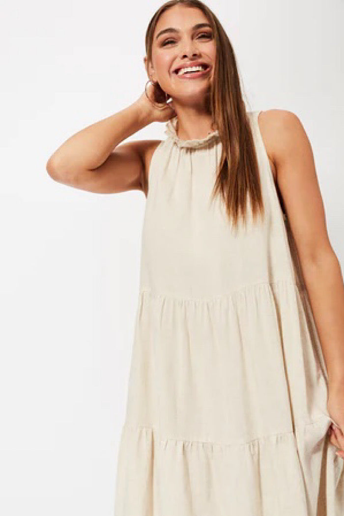 BELIZE FRILL DRESS - CLAY