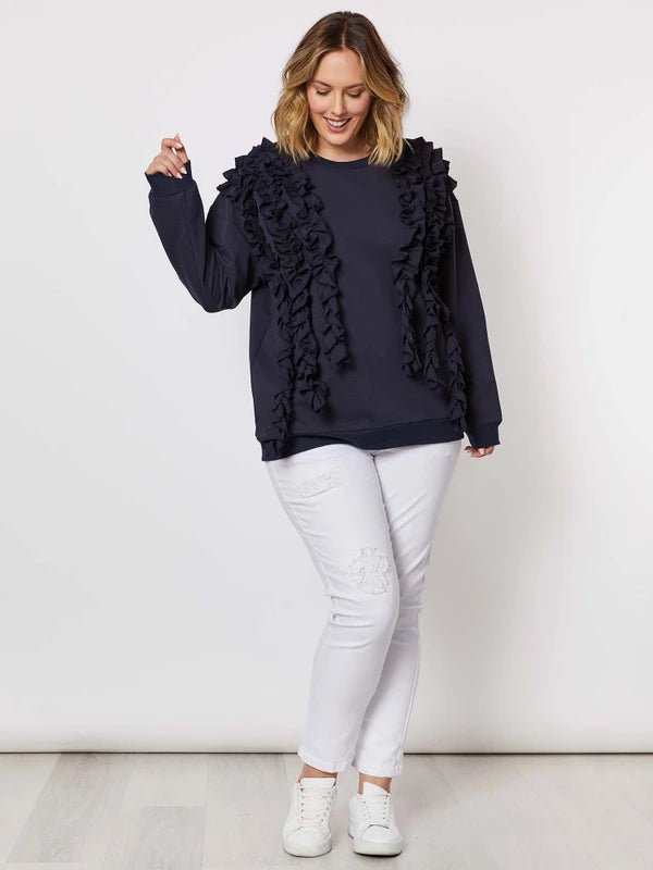 FRILL SWEATER - NAVY - FINAL CLEARANCE