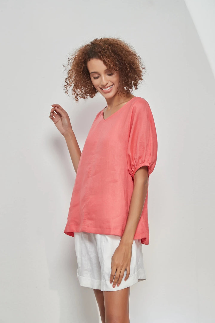 BISHOP SLEEVE TOP - WATERMELON
