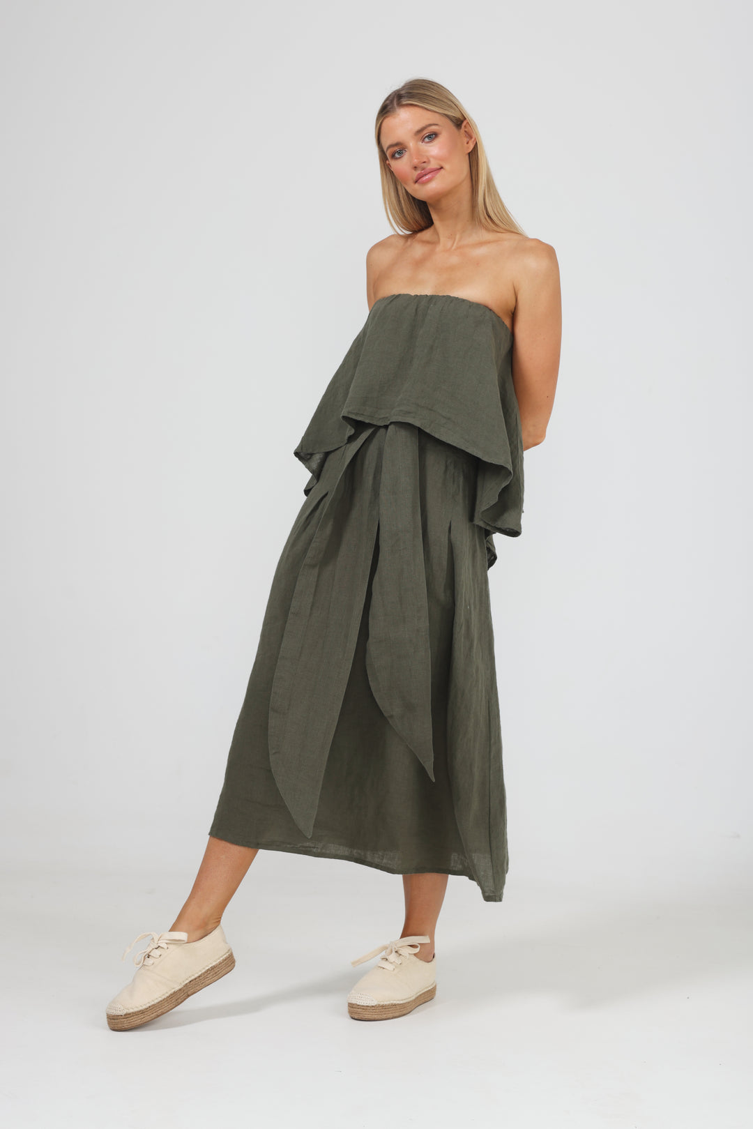 SORRENTO DRESS - THYME LINEN - FINAL CLEARANCE