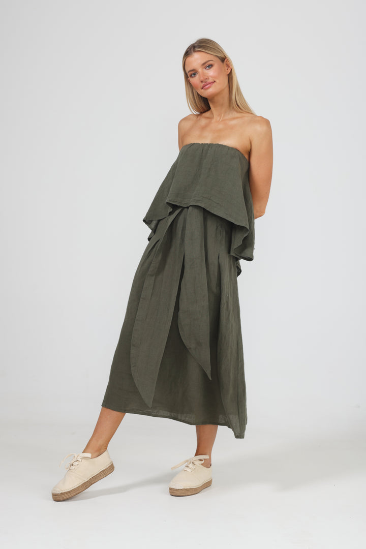 SORRENTO DRESS - THYME LINEN - FINAL CLEARANCE