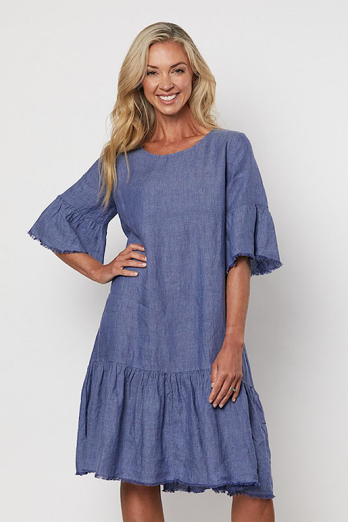 FRAYED HEM DRESS - INDIGO