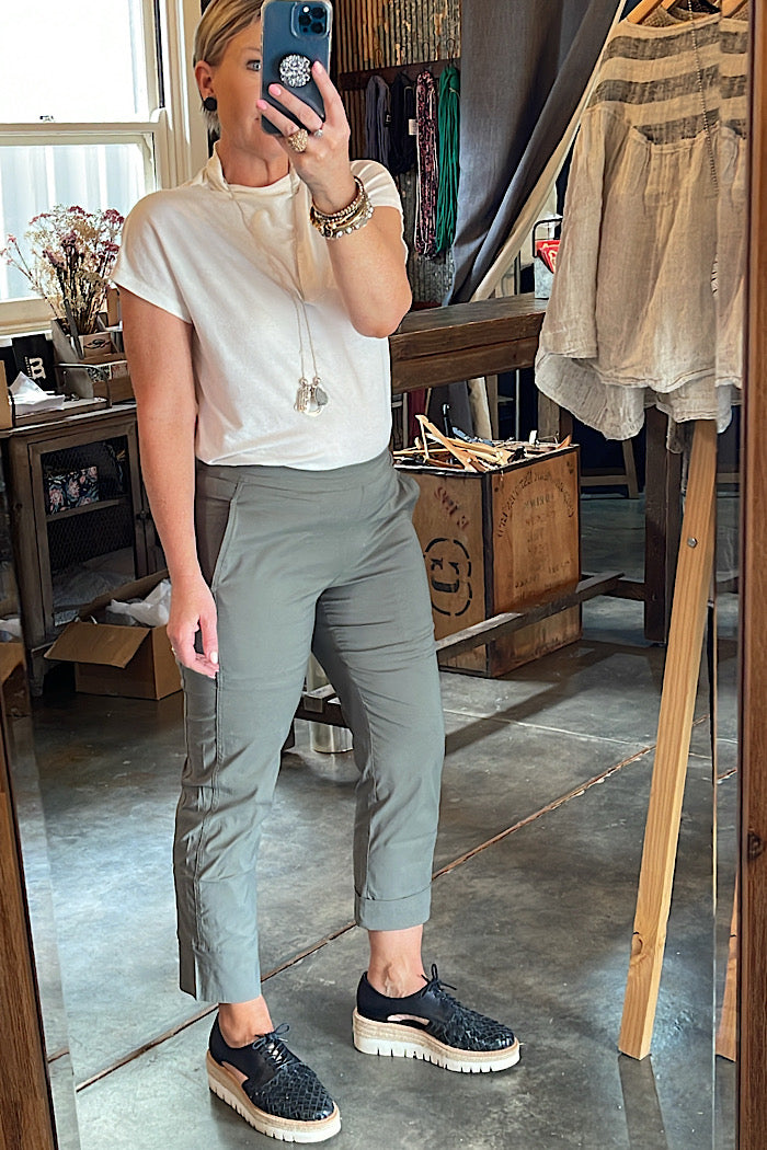 UP OR DOWN TRAPEZE PANTS - PALM ( LIGHT KHAKI)