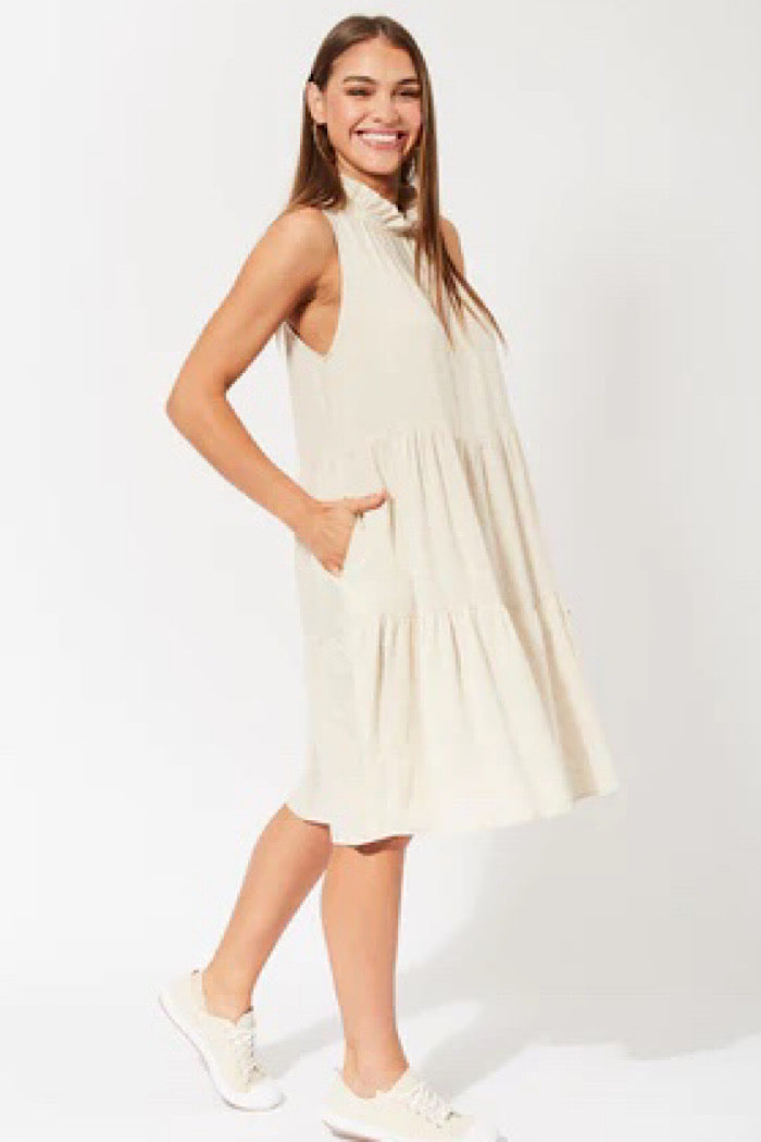 BELIZE FRILL DRESS - CLAY